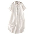 thumbnail image 1 of Women's Linen Tunic Dresses Floral Embroidered Button Down Midi Dress White M, 1 of 4