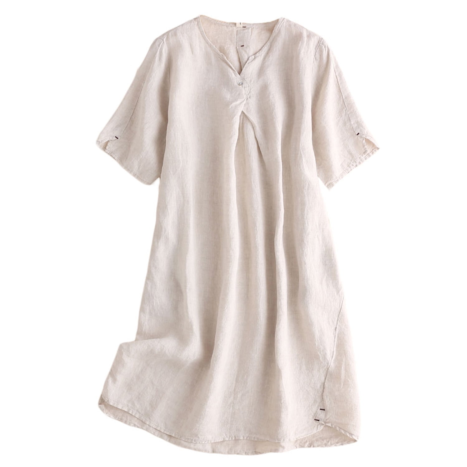 Women's Linen Tunic Dresses V-Neck Baggy Midi Dress Hi-Low Tops White L -  Walmart Business Supplies