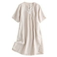 thumbnail image 1 of Women's Linen Tunic Dresses V-Neck Baggy Midi Dress Hi-Low Tops White L, 1 of 4