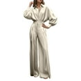 thumbnail image 1 of Women's Linen Two Piece Set Long Sleeve Shirt Wide Leg Trousers Casual Fall Outfit Comfortable Wear, 1 of 2