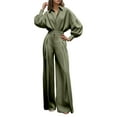 thumbnail image 1 of Women's Linen Two Piece Set Long Sleeve Shirt Wide Leg Trousers Casual Fall Outfit Comfortable Wear, 1 of 2