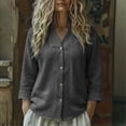 thumbnail image 1 of Women's Linen V-Neck Button-Down Shirt Long Sleeve Casual Blouse Solid Color Top, 1 of 5
