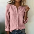 thumbnail image 1 of Women's Linen V-Neck Button Down Shirt with Long Sleeve for Spring and Summer Casual Wear, 1 of 9