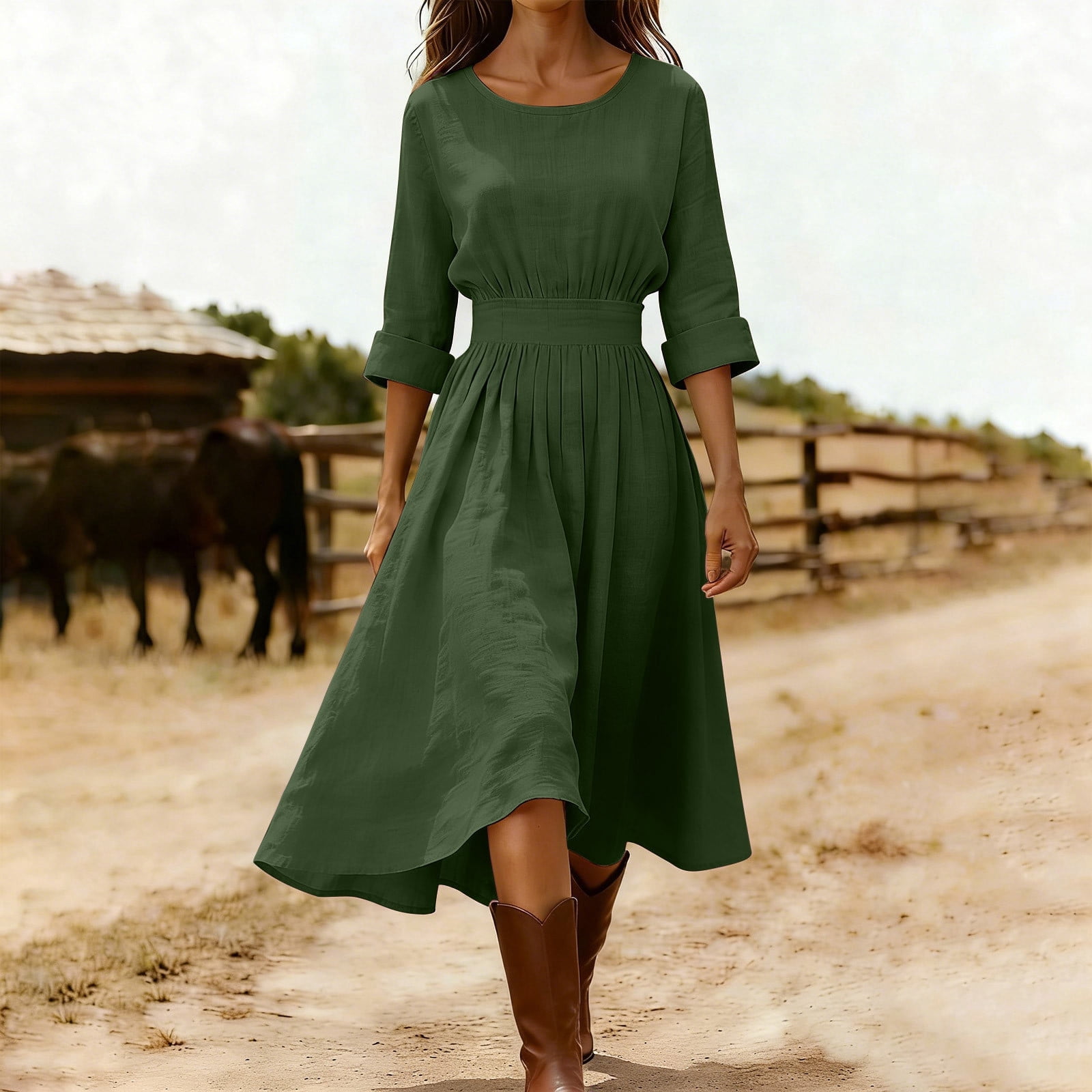 black dress knee length long sleeve 3/4 Sleeves Midi Knee Length Dress 8526 XS / Burgundy(Maroon)