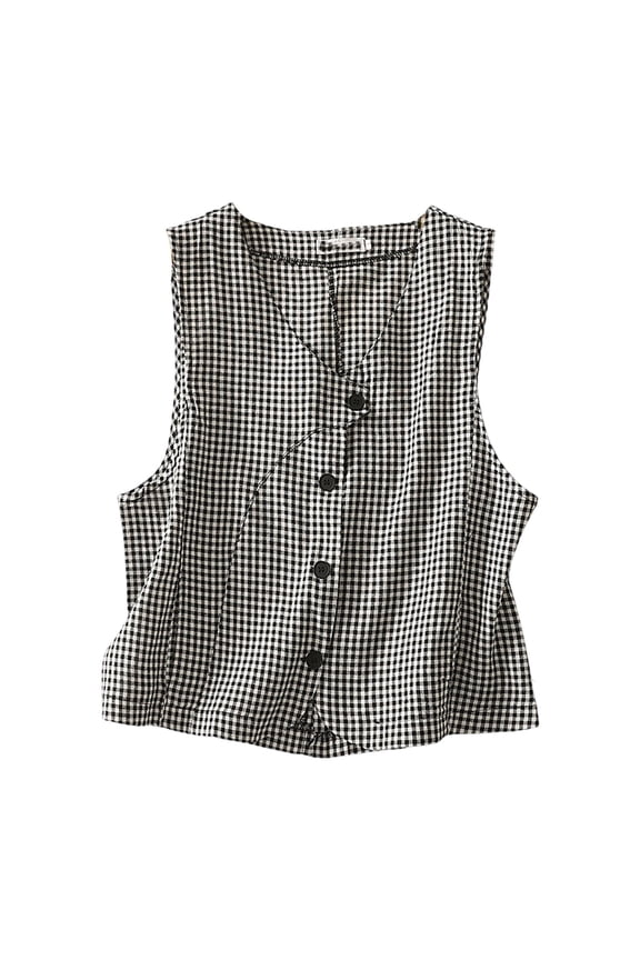 Women's Linen Vest Button Down Blazer Sleeveless V Neck Work Casual Vest Jackets Lightweight Vintage Waistcoat Black, M