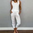thumbnail image 1 of Women's Linen Vest And Drawstring Casual Pants Set Summer Sleeveless Top With Elastic Waist Trousers Two Piece Outfit Wedding Pant Suits plus Size Linen Pants Suit Women Womens plus Size Jumpsuits And, 1 of 7