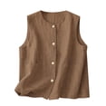 thumbnail image 1 of Women's Linen Vest Summer Sleeveless Scoop Neck Waistcoat Lightweight Work Casual Cotton Blazer Vest Soft Lightweight Vest with Pockets Trendy Dressy Office Beach Vacation Outfits, Khaki M, 1 of 8