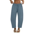 thumbnail image 1 of Women's Linen Wide Leg Barrel Capri Pants, Elastic High Waist Loose Cropped Trousers with Pockets, Breathable Summer Casual 7/8 Length Pants for Vacation Daily Office Wear Light Blue M, 1 of 8