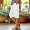 thumbnail image 1 of Women's Linen Wide Leg Casual Pants High Waist Loose Fit Capri for Women Lightweight Breathable Summer Beach Short Comfortable Short with Pockets White S-3XL, 1 of 10