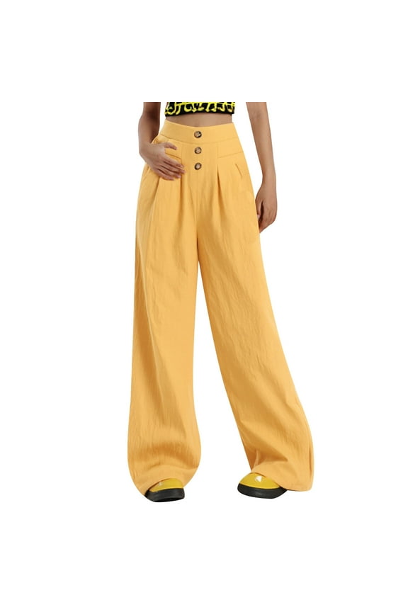 Women's Linen Wide Leg Culottes - High Waist, Semi-Elastic, Pockets, 70% Viscose Blend, Casual Work, S-XL