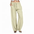 thumbnail image 1 of Women's Linen Wide Leg Drawstring Pants - Polyester Material - High Waist with Pockets, 1 of 8