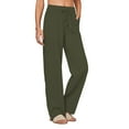 thumbnail image 1 of Women's Linen Wide Leg Palazzo Drawstring Summer Pants with Pockets, Green S-3XL, 1 of 4