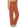 thumbnail image 1 of Women's Linen Wide Leg Palazzo Drawstring Summer Pants with Pockets, Orange S-3XL, 1 of 4