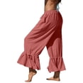 thumbnail image 1 of Women's Linen Wide Leg Pants Casual Cropped Crinkle Design with Drawstring Waist and Loose Fit Ruffled Hem Trousers for Everyday Wear Watermelon Red M, 1 of 5