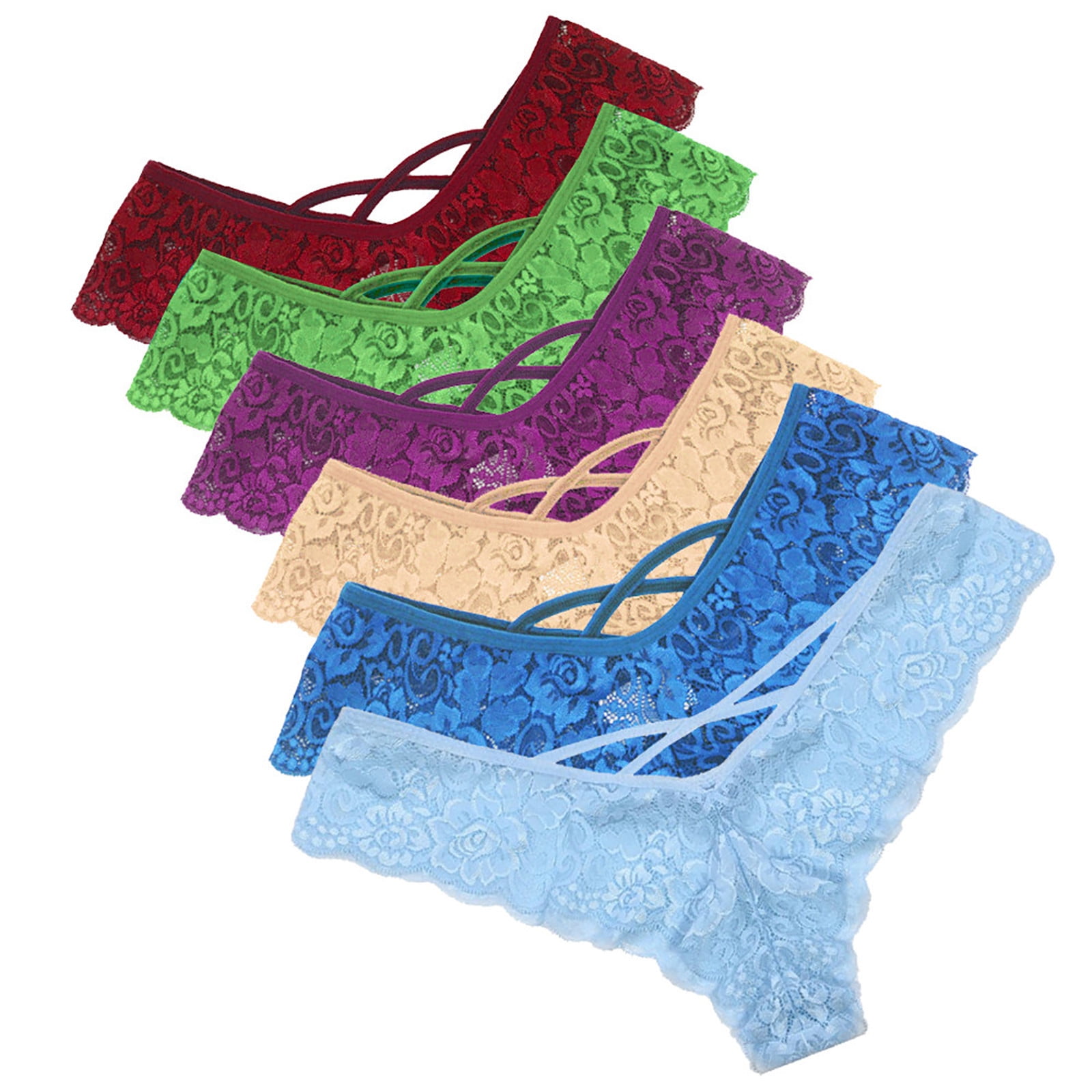 Women's Lingerie 6Pc Lace Flowers Low Waist Panties Thongs Womens Underwear  Set 