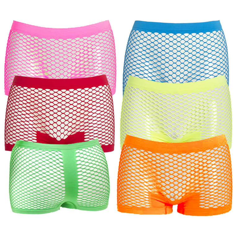Women's Lingerie Fishnet Seamless Underwear, Neon Mix, 6 Packs