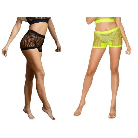 YELETE Women's Fishnet Seamless Underwear, Black x 3 + Neon Yellow x 3, 6 Packs