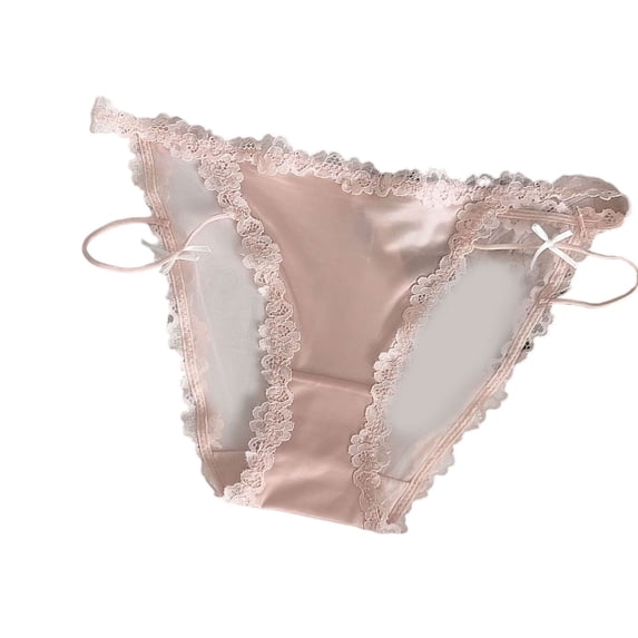 Women's Lingerie Hipsters Low Rise Flower Lace Trim Strappy Panties Sheer Mesh Satins Sweet Bowknot Underwear Briefs