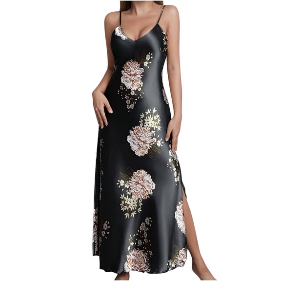 Women's Lingerie Satin Slit Hem Chemise Nightgown Sexy Full Slips Sleepwear Negligee Nightie Bridal Babydoll