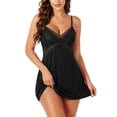 thumbnail image 1 of Qylux Women's Lingerie Sexy Lace Babydoll – Sheer Nightgown Sleepwear Black XL, 1 of 8