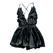 Women's Lingerie, Sleep & Lounge Bodysuit Chemise Nightwear Solid Black L