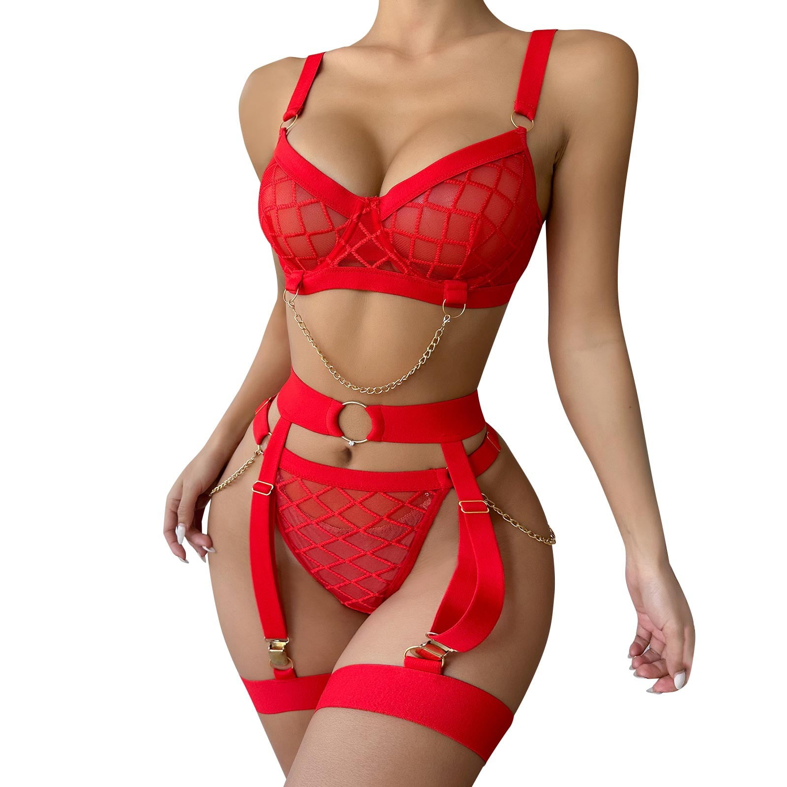 Women's Lingerie, Sleep & Lounge Bra Set Teddy Bodysuit Solid Red
