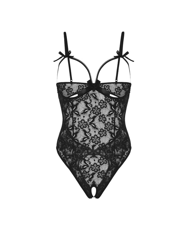 Women's Lingerie Bow Hollow Out Spaghetti Strap Crotch Thong Lace Lingerie for Women