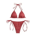 thumbnail image 1 of Women's Linked Ribbed Bikini Set High Waisted Underwire Ruched Push Up Two Piece Bathing Suit Scalloped, 1 of 4