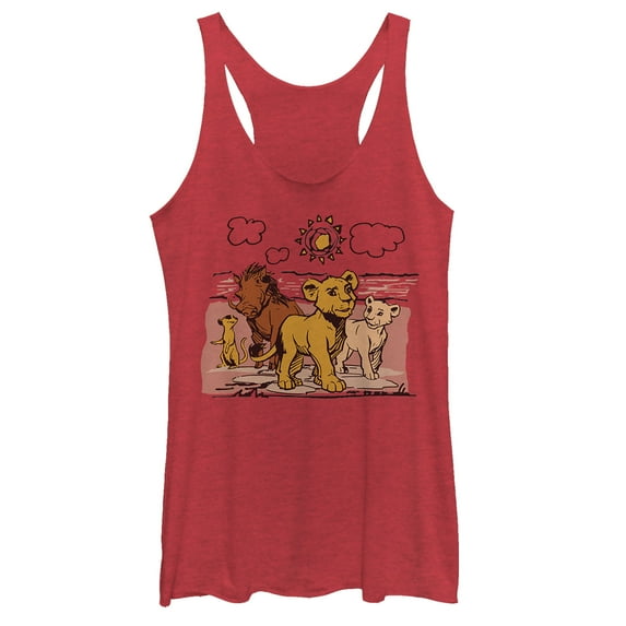 Women's Lion King Best Friends Cartoon Racerback Tank Top Red Heather Large