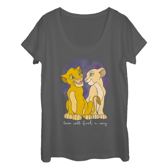 Women's Lion King Cub Love Finds A Way  Scoop Neck Charcoal Large