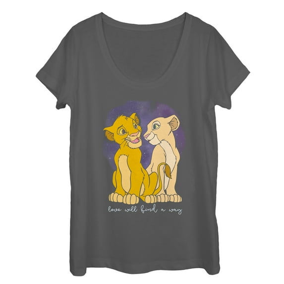 Women's Lion King Cub Love Finds A Way Scoop Neck Charcoal Medium