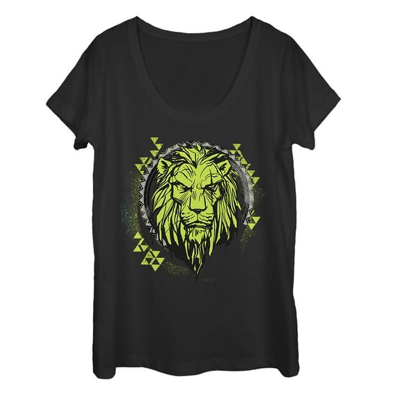 Women's Lion King Geometric Scar Emblem Scoop Neck Black Small