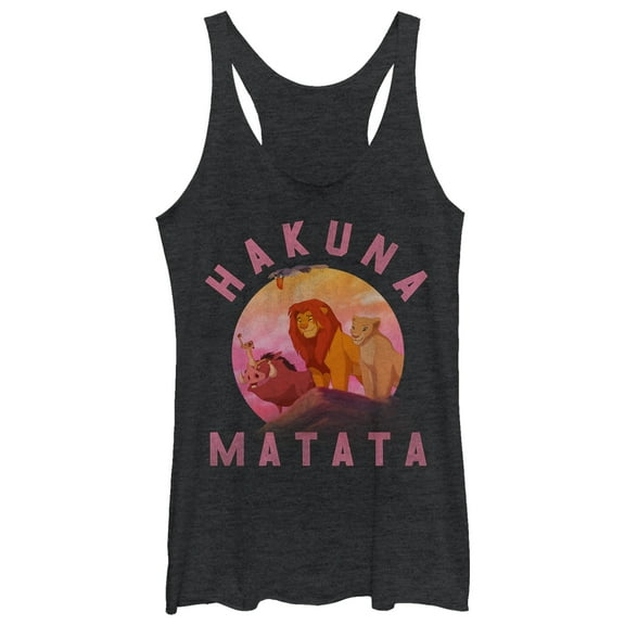 Women's Lion King Hakuna Matata Friend Scene  Racerback Tank Top Black Heather X Large