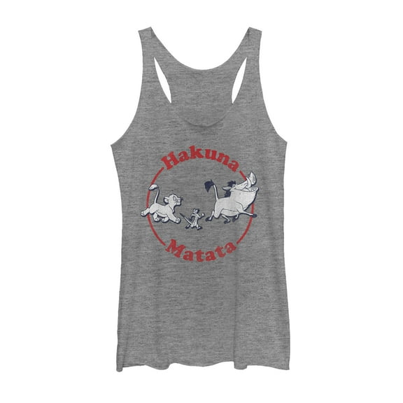 Women's Lion King Hakuna Matata Trio  Racerback Tank Top Gray Heather Small