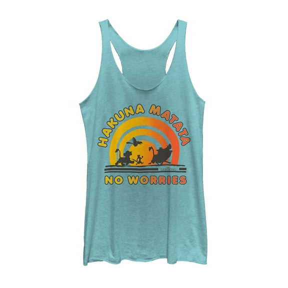 Women's Lion King No Worries Vibrant Sunshine  Racerback Tank Top Tahiti Blue Medium