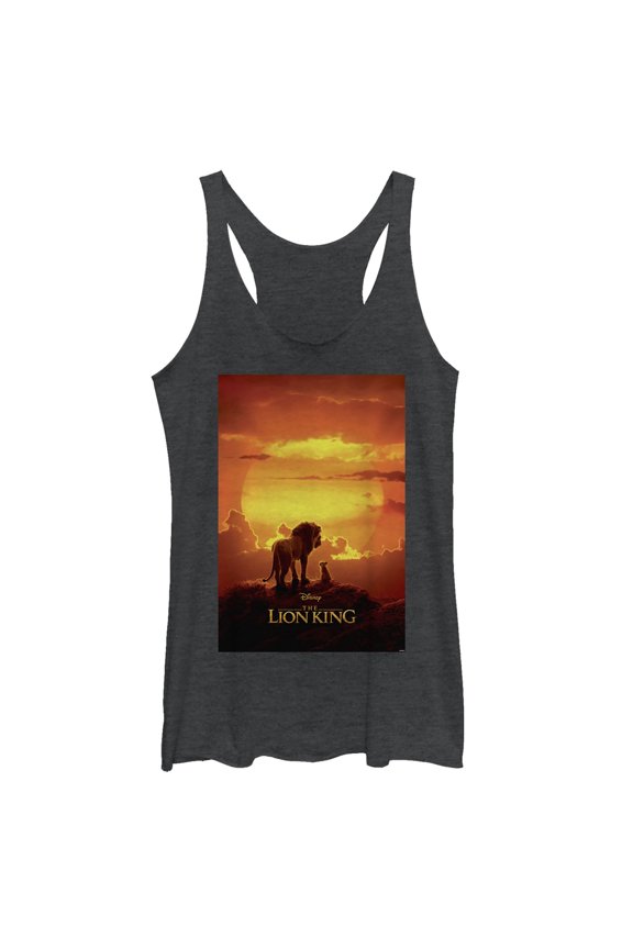 Women's Lion King Pride Rock Movie Poster Racerback Tank Top Black Heather X Large