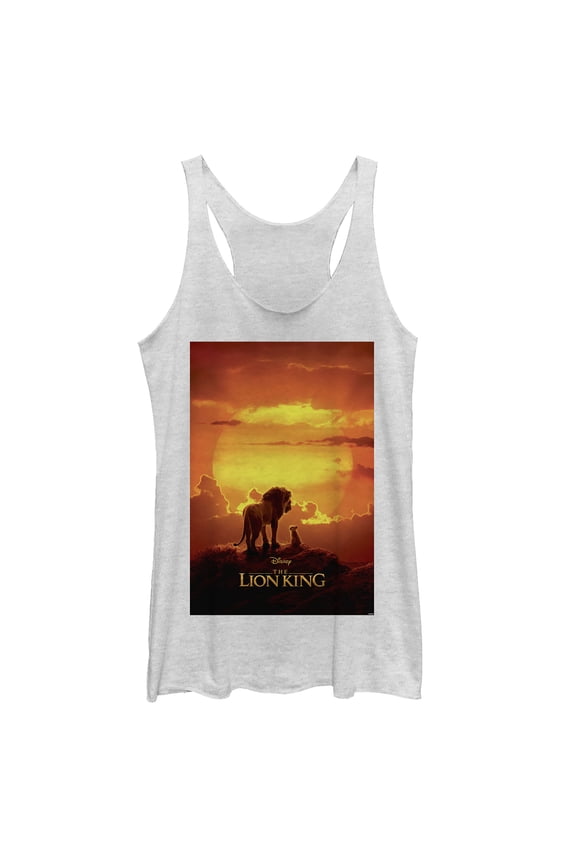 Women's Lion King Pride Rock Movie Poster Racerback Tank Top White Heather Medium