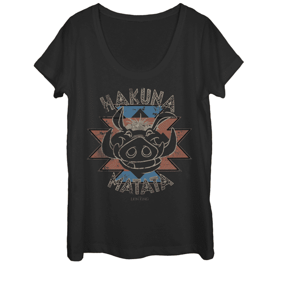 Women's Lion King Pumbaa Hakuna Matata  Scoop Neck Black Large