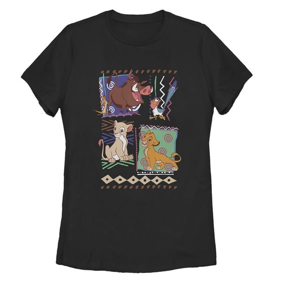 Women's Lion King Retro 90's Savannah Friends Graphic Tee Black X Large
