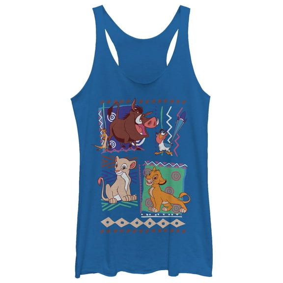 Women's Lion King Retro 90's Savannah Friends  Racerback Tank Top Royal Blue Heather Large