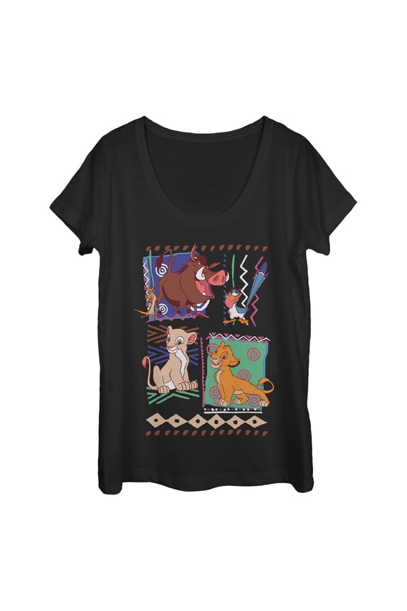 Women's Lion King Retro 90's Savannah Friends  Scoop Neck Black Large
