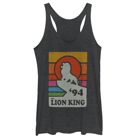 Women's Lion King Retro Rainbow '94 Silhouette  Racerback Tank Top Black Heather 2X Large