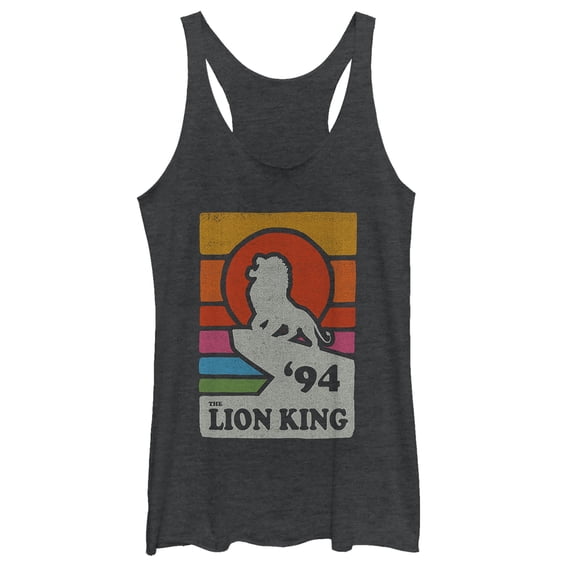 Women's Lion King Retro Rainbow '94 Silhouette Racerback Tank Top Black Heather 2X Large