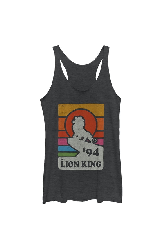 Women's Lion King Retro Rainbow '94 Silhouette Racerback Tank Top Black Heather 2X Large