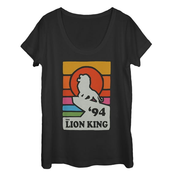 Women's Lion King Retro Rainbow '94 Silhouette  Scoop Neck Black Medium