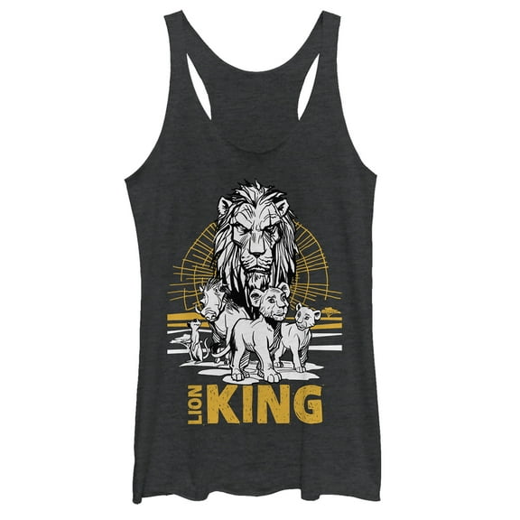Women's Lion King Savannah Sunset Crew Racerback Tank Top Black Heather Medium