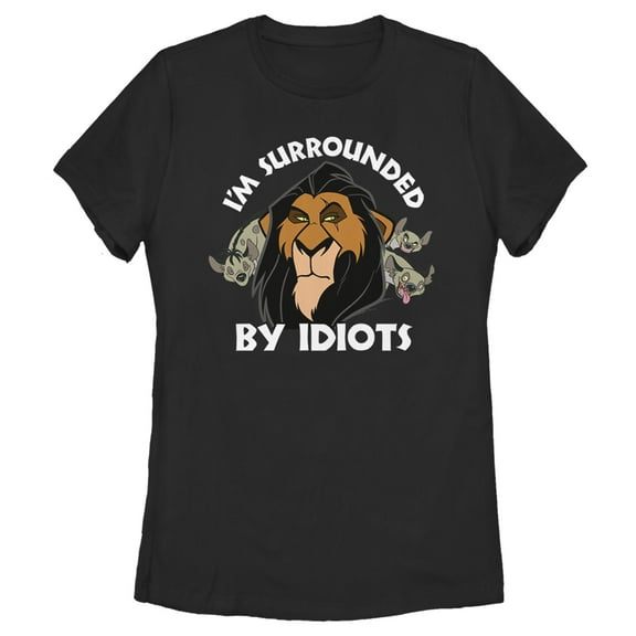 Women's Lion King Scar Surrounded by Idiots Graphic Tee Black Small