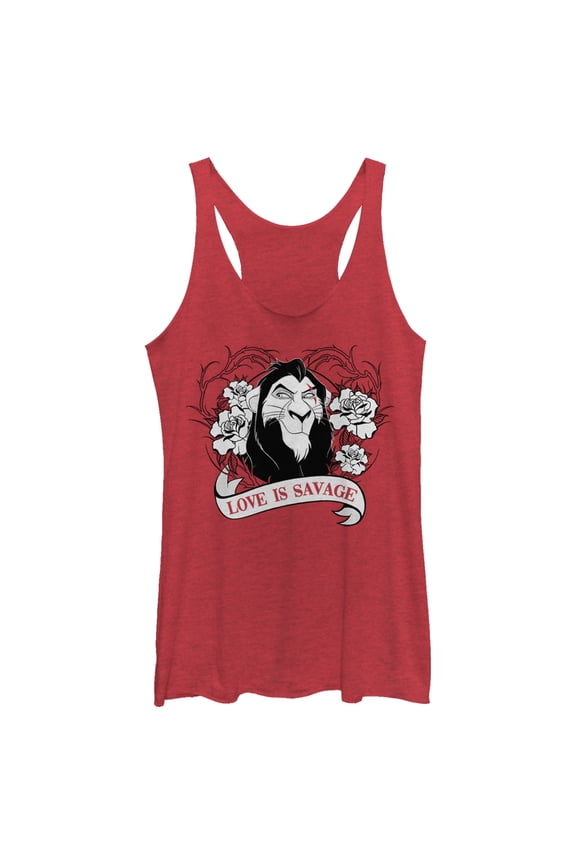 Women's Lion King Scar Valentine's Day Love is Savage Racerback Tank Top Red Heather Medium