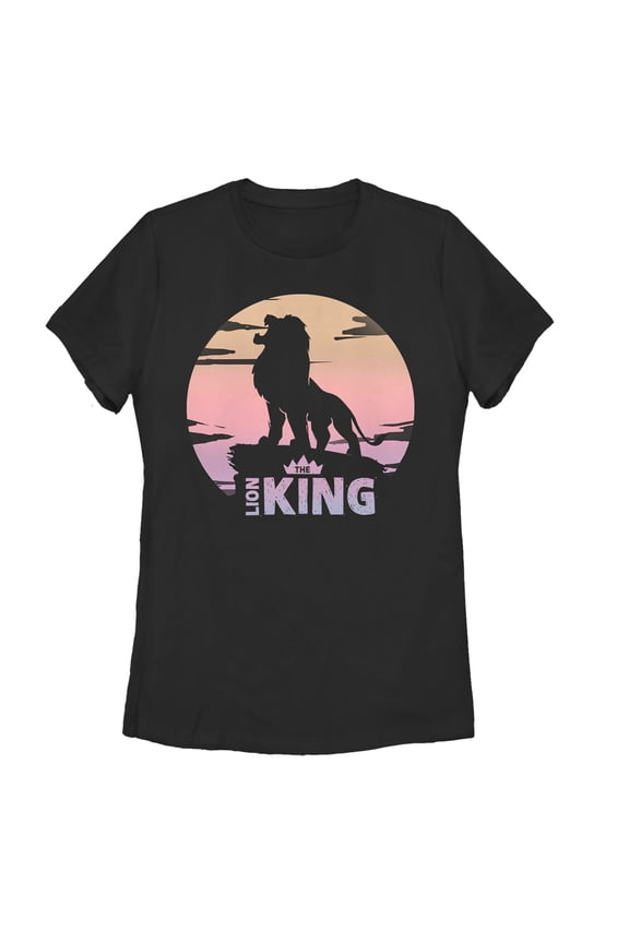 Women's Lion King Sunset Pride Rock Pose Graphic Tee Black Medium
