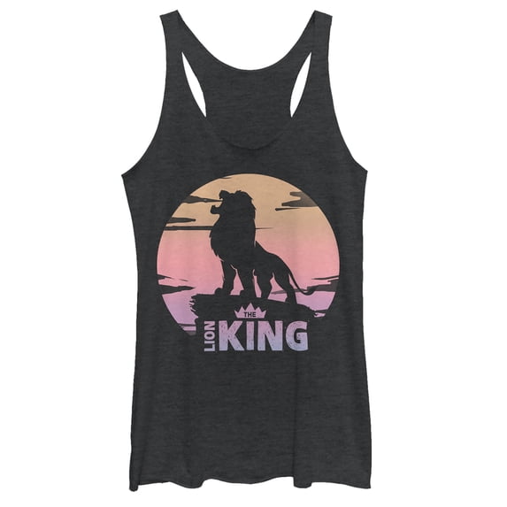 Women's Lion King Sunset Pride Rock Pose Racerback Tank Top Black Heather 2X Large